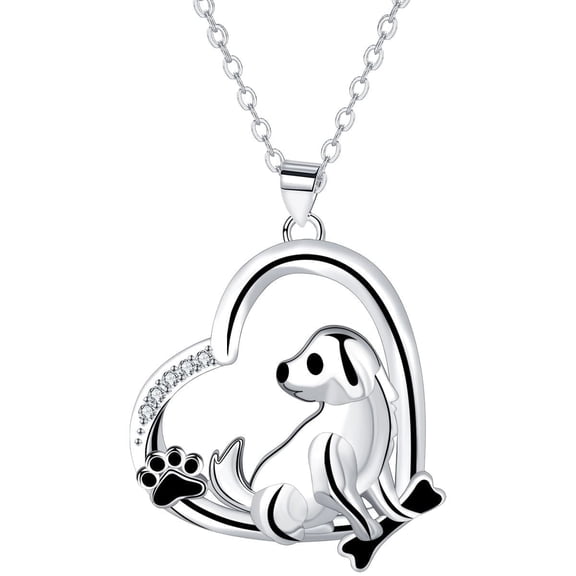 Rynsito Sterling Silver Dog Necklace for Women 18K White Gold Plated Puppy Pendant Jewelry Gifts for Women Dog Lover