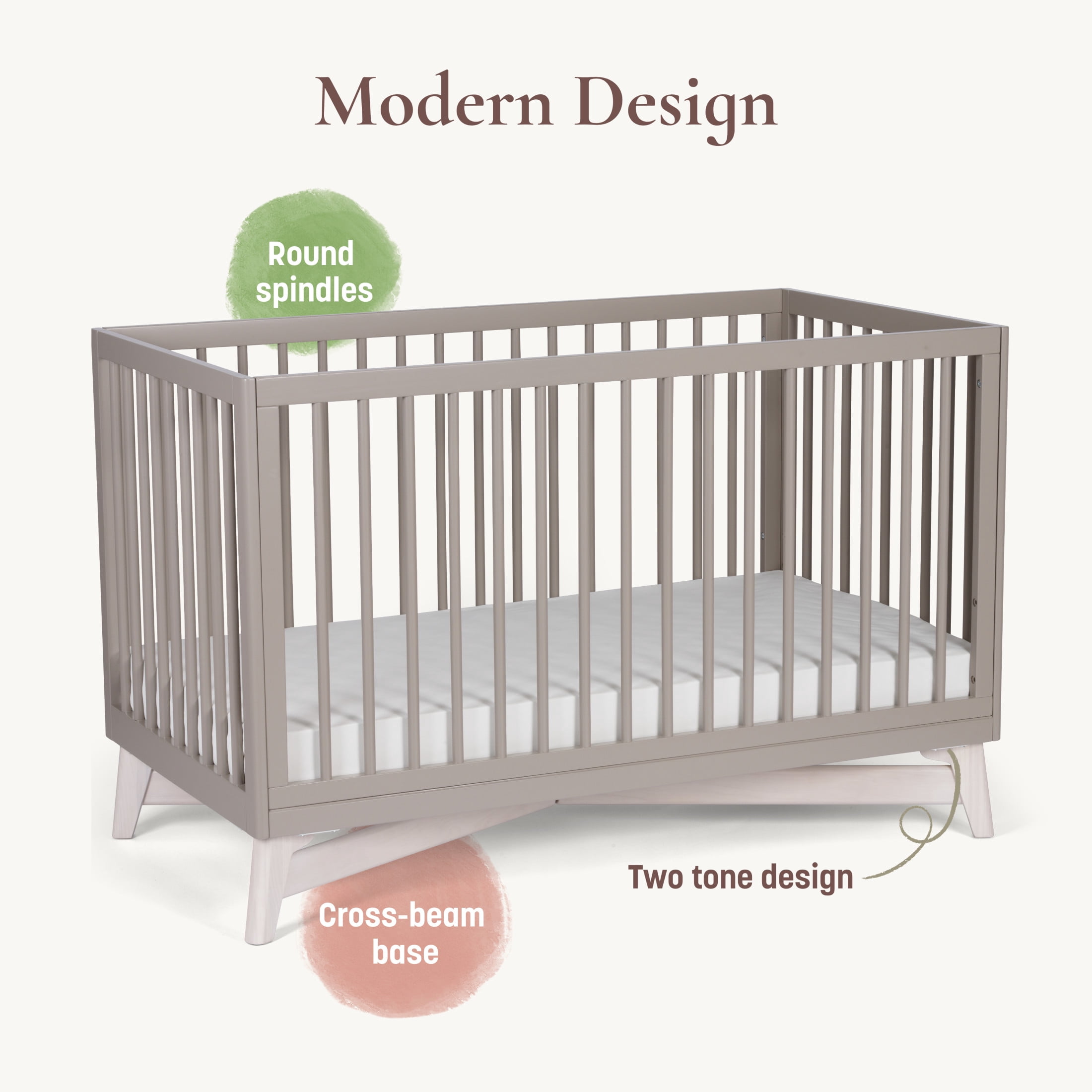 Little Seeds Pala 4-in-1 Convertible Baby Crib, True White/Whitewash