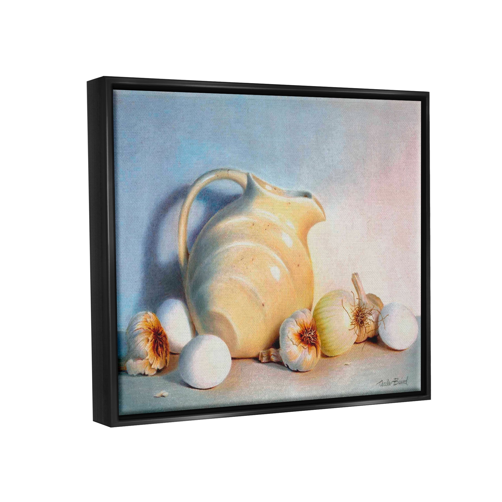 Stupell Industries Varied Vegetables Scattered Traditional Still Life Vase Painting Jet Black Floating Framed Canvas Print Wall Art, Design by Cecile Baird