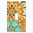 thumbnail image 2 of Metal Light Switch Plate Cover Orange Teal Flower Mandala Tile Pattern MDL016, 2 of 13