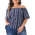 thumbnail image 2 of DARING DIVA Women's Plus Off Shoulder Boho Casual Blouse 3X Dark Blue, 2 of 6