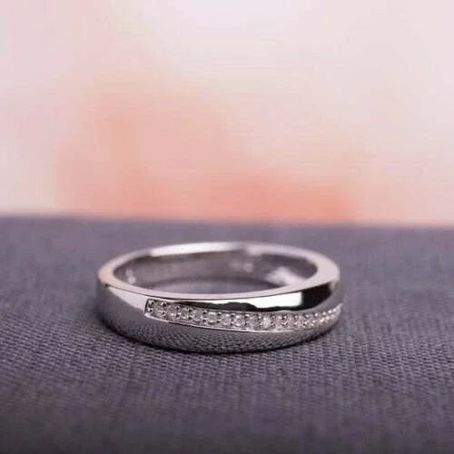 1.50Ct Round Cut Simulated Diamond Half Eternity Wedding Men's Band Ring 14K White Gold Plated 925 Silver