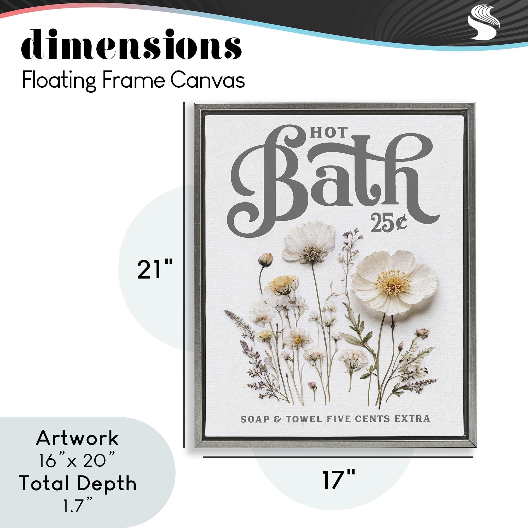 Pressed Flowers Hot Bath Gray Framed Floater Canvas Wall Art, design by Lettered and Lined