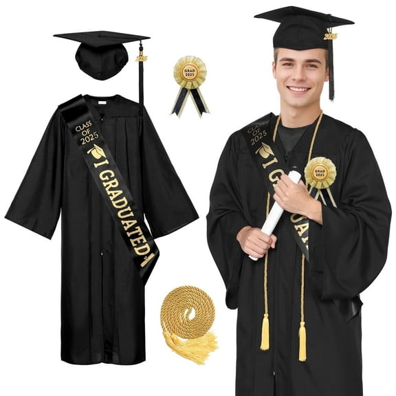 Alaiyaky Graduation Gown Cap Tassel 2025 Set, Unisex Matte Uniform Robe Bachelor Costume for High School College