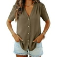 thumbnail image 2 of Cilsoka Blouses for Women Dressy Casual V Neck Summer Short Sleeve Button Down Shirts Business Work Tops S-XXL, 2 of 5