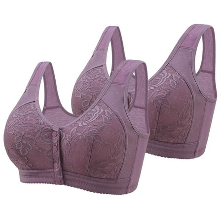 Popular Picks Embroidery Front Button Bra  Large Size  No Steel Rim  Comfortable Seamless  For Daily Wear  Non-Padded  Soft Fabric  Underwear Bra\  Plus Size Tracksuit|Cotton Purple