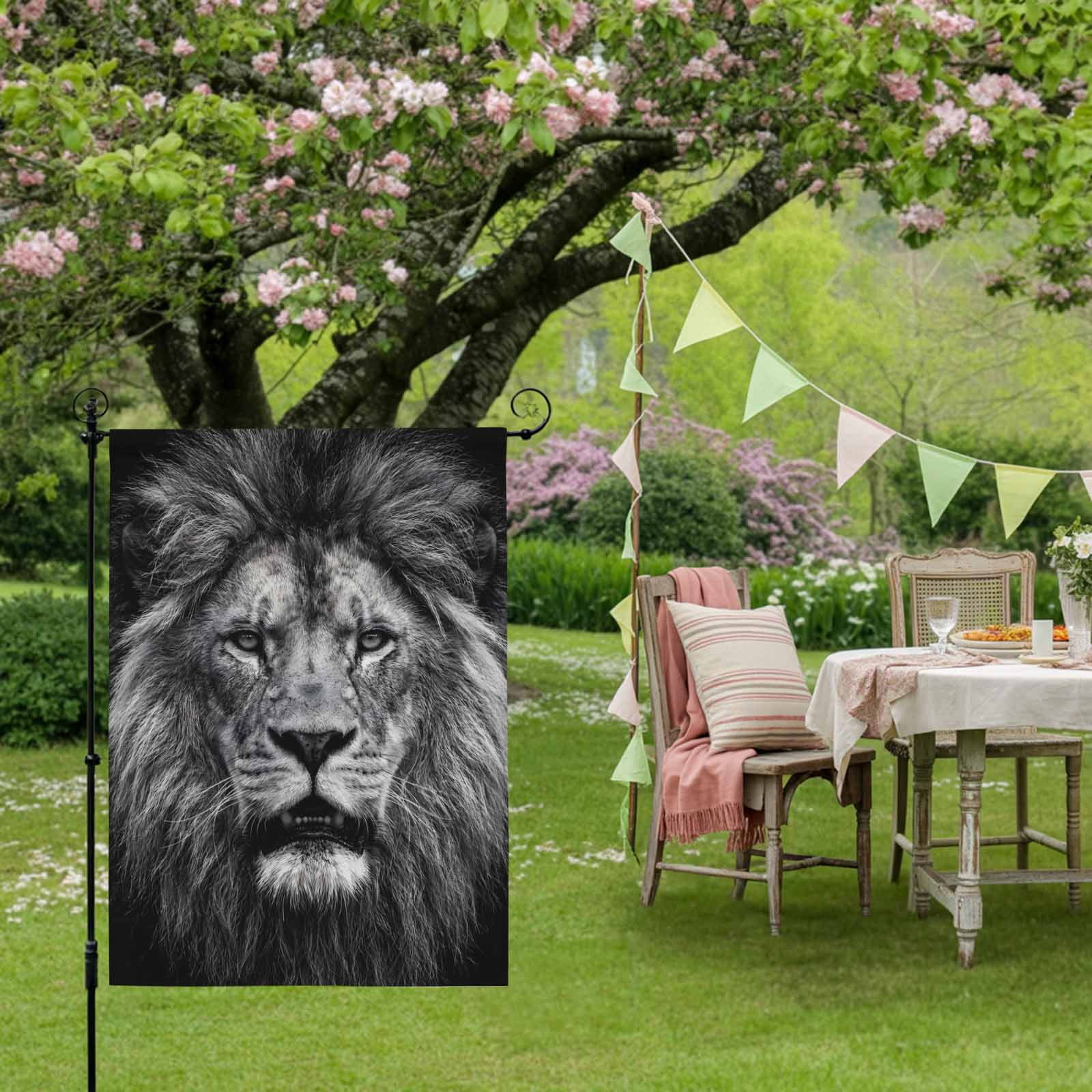Lion House Flag 28 x 40 Inches, Modern Minimalist Black White Powerful Wild Animal Lion Head Weather Proof Outdoor Patio Flags Double Sided Small House Decoration for Yard Lawn Outside Home