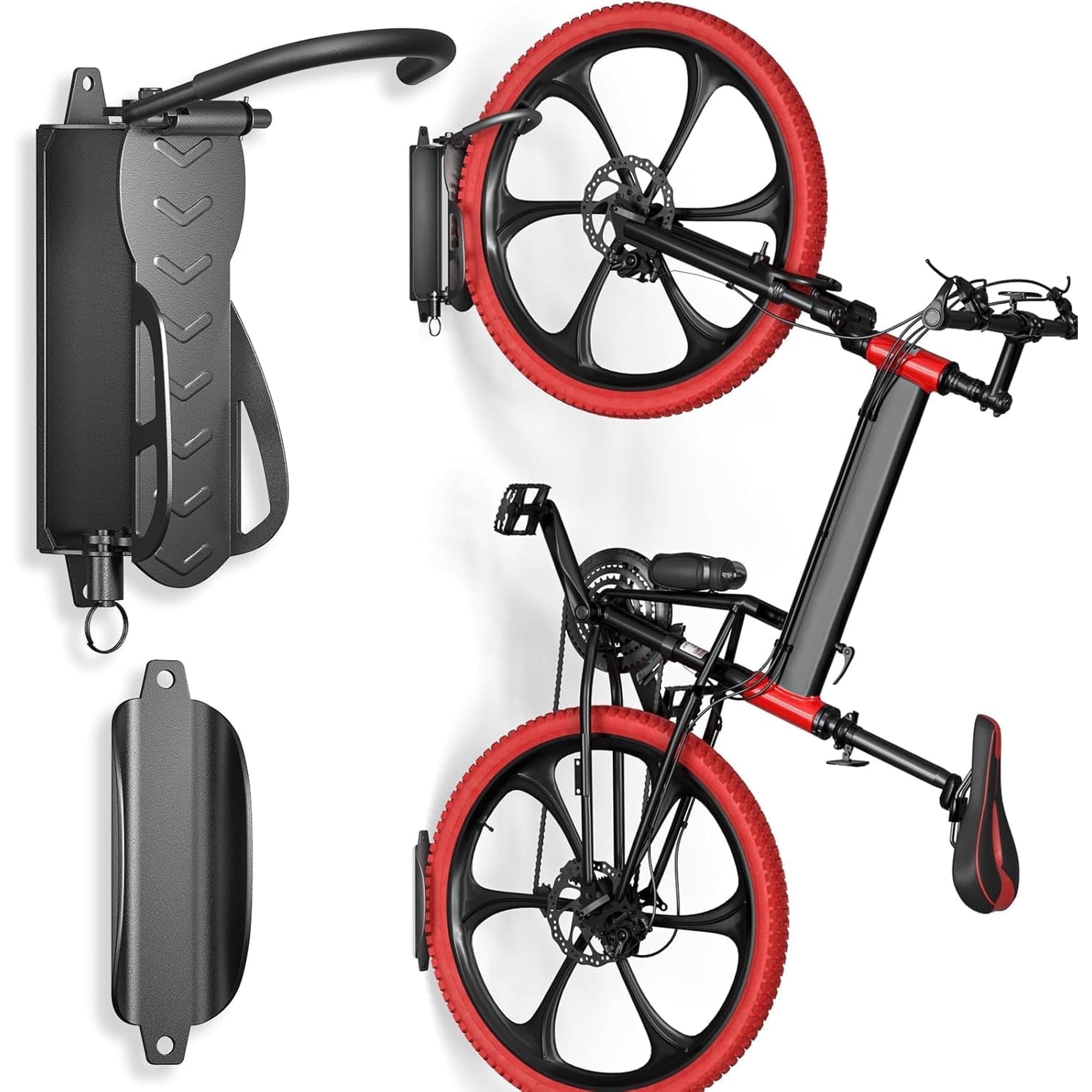 SUNALLY Swivel Bike Wall Hanger 1 Pack Vertical Storage Bicycle Wall Mount Rack for Garage Holds up to 66 lbs with No-scratch Protection Black