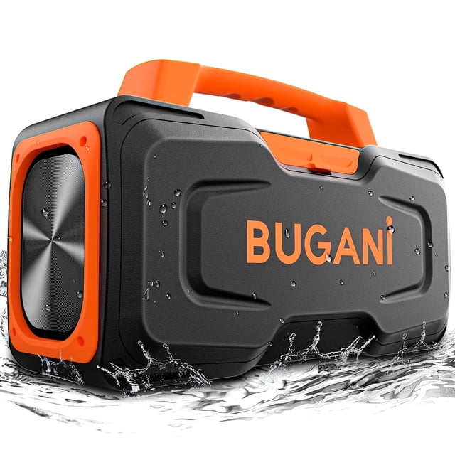 BUGANI Altavoces Bluetooth, Potente Altavoz Inalámbrico Portátil IPX7 Altavoz Impermeable, Altavoz Exterior con Asa Tiempo de Reproducción 24H, Soporte Micrófono AUX USB Adecuado para Fiesta, Piscina,