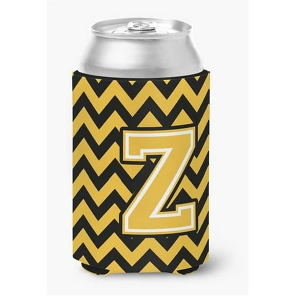 Letter Z Chevron Black & Gold Can or Bottle Hugger, 0.25 x 4 x 5.5 in.