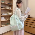thumbnail image 5 of Floral School Backpack, Cute Aesthetic Backpack with Zippered Side Pocket, Waterproof Bookbag for Middle School College, Green, 5 of 10
