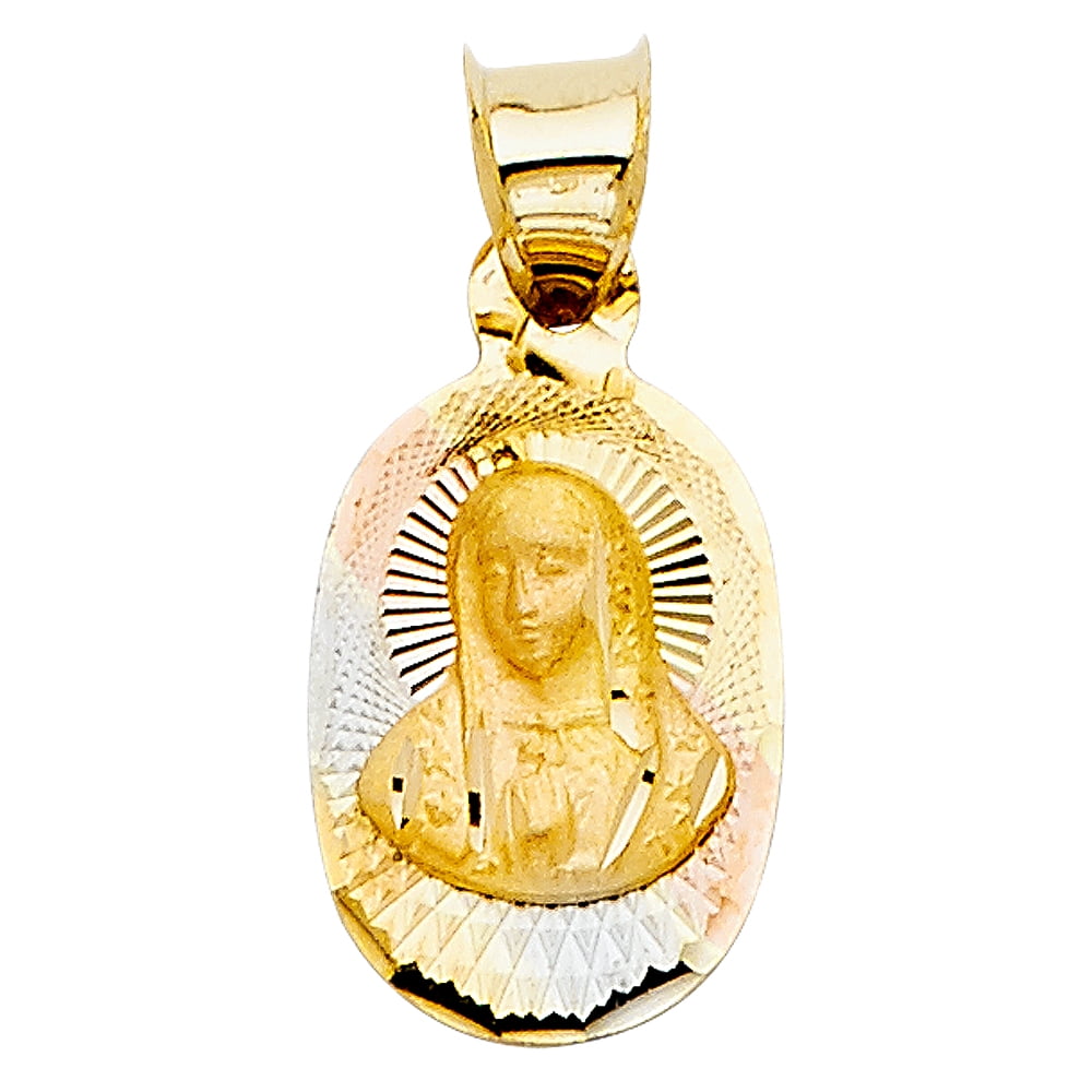 14k Tri Color Gold Religious Guadalupe Stamp Pendant Charm
