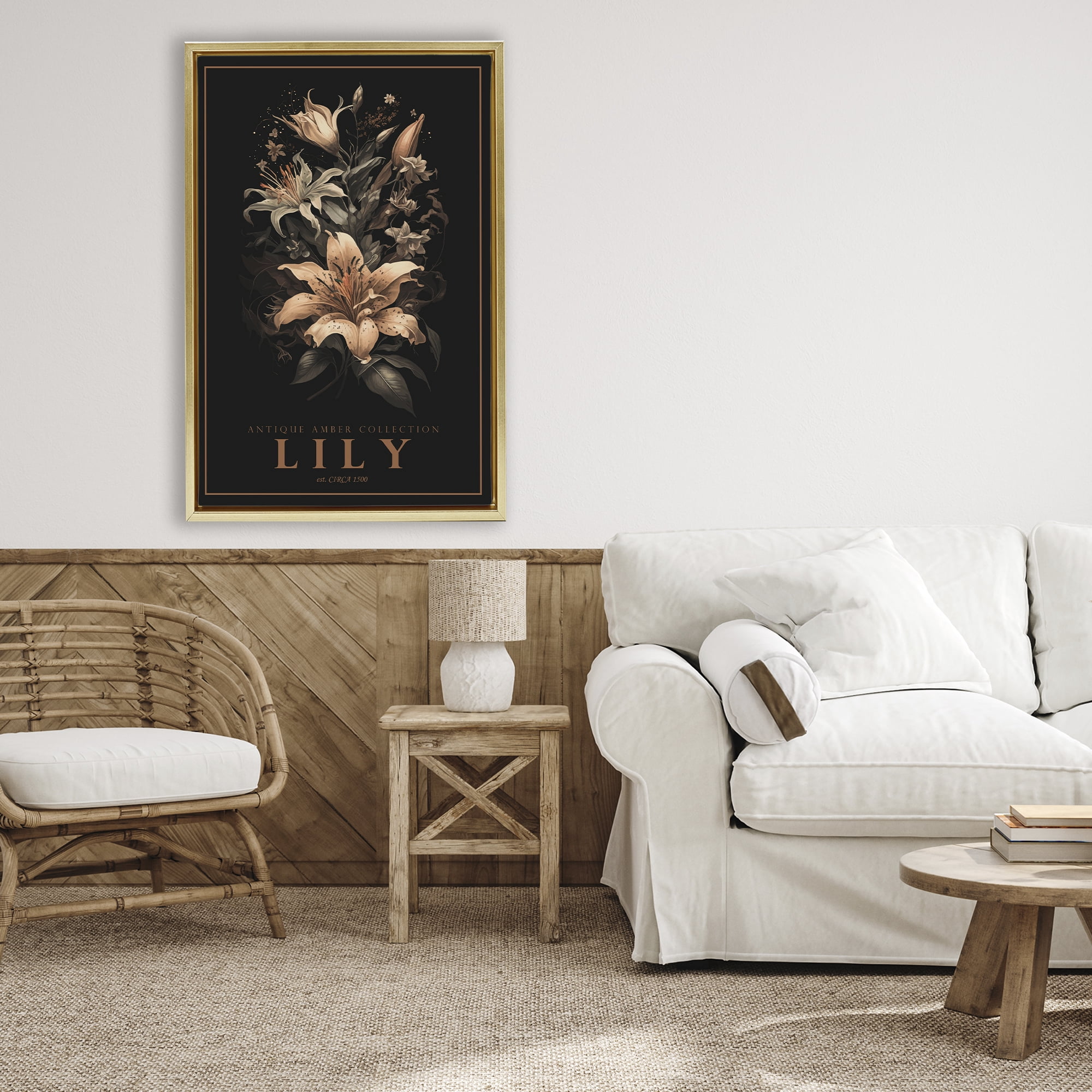 Stupell Industries Antique Lily Light Gold Framed Floater Canvas Wall Art, design by Chris Giampietro