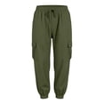 thumbnail image 4 of Inleife Women Solid Cuffed Cargo Jogger Pants, Elastic Drawstring High Waist Casual Tapered Track Pants with Side Cargo Pockets, Loose Outdoor Loungewear Athletic Pants for Daily Streetwear, 4 of 6