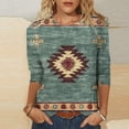 thumbnail image 1 of Hauts d'Été pour Femmes 2023 Mode pour Femmes Manches Trois Quarts Rétro Col Rond Imprimé de Pâques Hauts Amples Blouse Bohème T-Shirt Grande Taille pour Femmes, 1 of 4