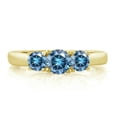 thumbnail image 2 of Gem Stone King 18K Yellow Gold Plated Silver 3-Stone Ring Round Persian Blue Moissanite and Vivid Moissanite Persian Blue (0.96 Cttw, Size 9), 2 of 4
