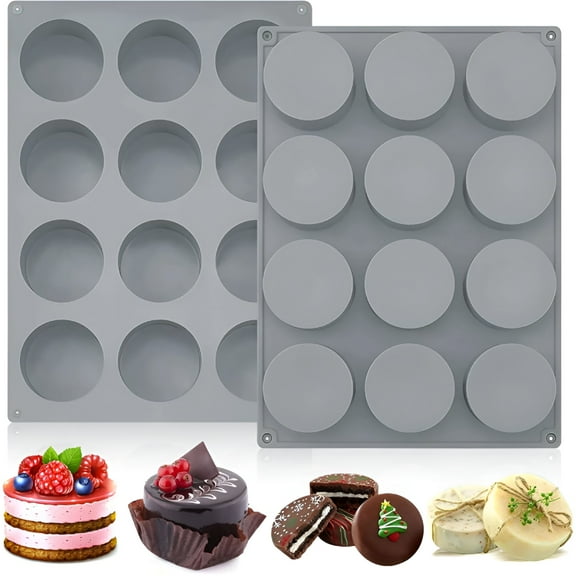 ACDANC 2Pcs Chocolate Oreo Cookie Molds 12 Cavity Round Silicone Molds Chocolate Covered Oreos Mold Perfect for Cake Candy Pudding Muffin Soap