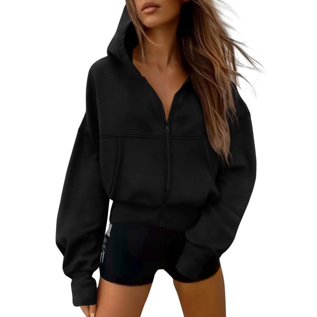 Sudadera con Capucha con Cierre PRETTYGARDEN Otoño 2025 Negra Talla M
