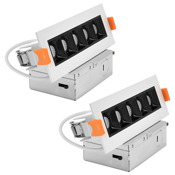 LUXRITE 5-Head Canless LED Recessed Linear Downlight, Multilight, 5CCT, CRI90, 11W, 600LM, 45 Beam 120V Dimmable 2 Pack