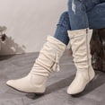 thumbnail image 5 of Tqyyweavej Knee High Flat Boots Women Faux Suede Solid Color Round Toe Shoes Side Zipper Versatile Tassel Boho Boots, Gifts for Women, 5 of 5