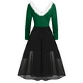 thumbnail image 5 of BLTIBY Womens Christmas Dress Long Sleeve Vintage Mrs Claus Xmas Costumes A-Line Mesh Irregular Swing Party Holiday Cocktail Dresses Green 2 XL, 5 of 5