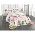 thumbnail image 3 of Ambesonne Skull Quilted Bedspread Set 3 Pcs, Anchor Roses Peony Art, King Size, White Green Pink, 3 of 5
