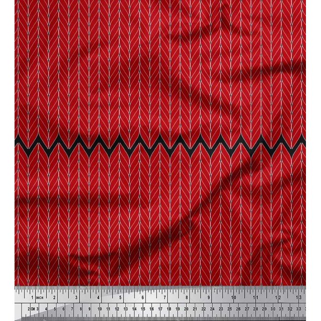 Soimoi Tissu Crêpe Polyester Motifs Géométriques Chevrons au Mètre 42 Pouces de Large