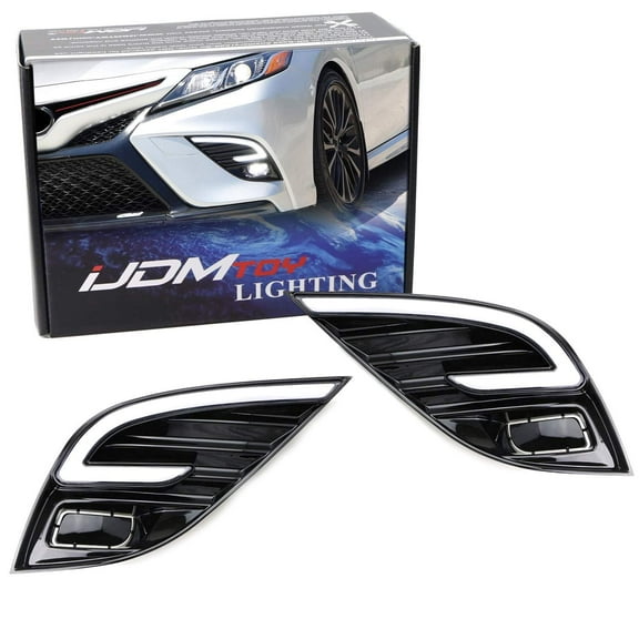 Glossy Black Bezel White/Amber LED C-Ring Switchback Daytime Running Light Kit For 2018-2020 Toyota Camry SE XSE TRD Trims ONLY