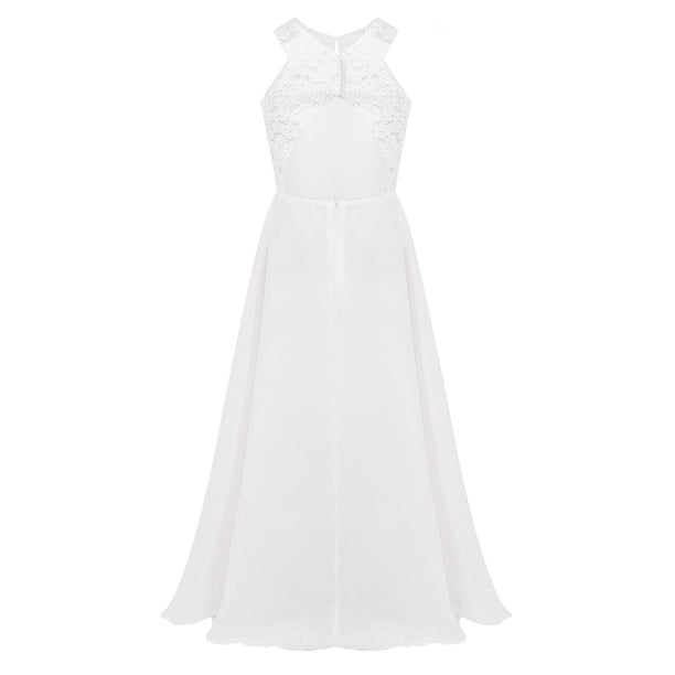 Sinleey Girls Lace Bodice Cutout-neck Chiffon Junior Bridesmaid Long Dress  Wedding Formal Event Gown White 6 - Walmart Business Supplies