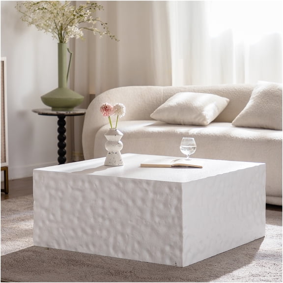 JERFIT Modern Square Coffee Table for Living Room, No Assembly Required, Creamy White Finish, MDF Top, Contemporary Center Table for Small Spaces