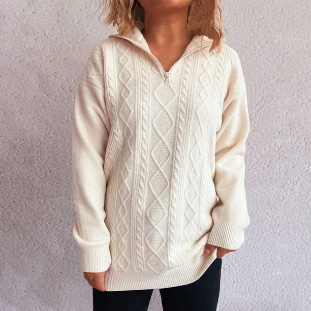 Ailaofu Women's Sweaters 2025 Fall Winter Quarter Zip Casual Ribbed Cable Knit Pullover