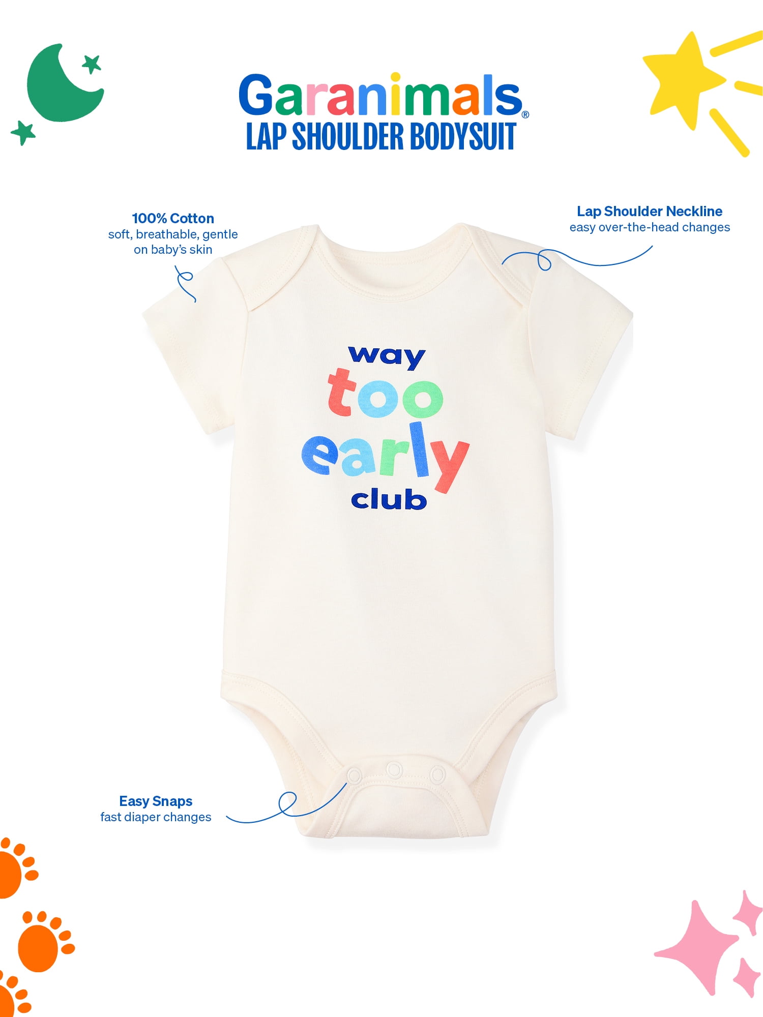 Garanimals Newborn & Baby Boy Cotton Lap-Shoulder Short-Sleeve Bodysuit, Sizes 0–24M