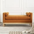 thumbnail image 2 of Triple Tree Boucle Fabric Bed Bench with Wood Legs, Bolster Pillows, and Rolled Arm, Caramel, 2 of 6