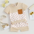 thumbnail image 2 of Bagilaanoe 2pcs Toddler Baby Boy Shorts Set Short Sleeve Checkerboard Print T Shirt Tops + Shorts 6M 12M 18M 24M 3T Kids Casual Summer Clothes, 2 of 7