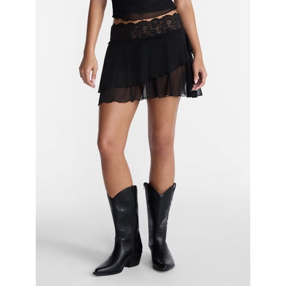 No Boundaries Lace Trim Mesh Mini Skort, Women’s XXS-XXL