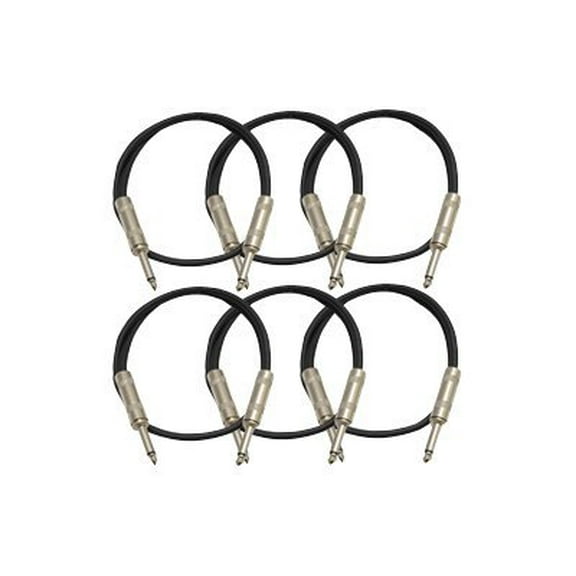Seismic Audio  New 6 PACK Black 1/4" TS 3' Patch Cables - Guitar - Instrument Black - SASTSX-3Black-6PK