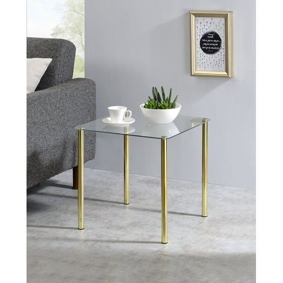Worcester 18" Square Modern Accent Side End Table, Brass Metal & Glass