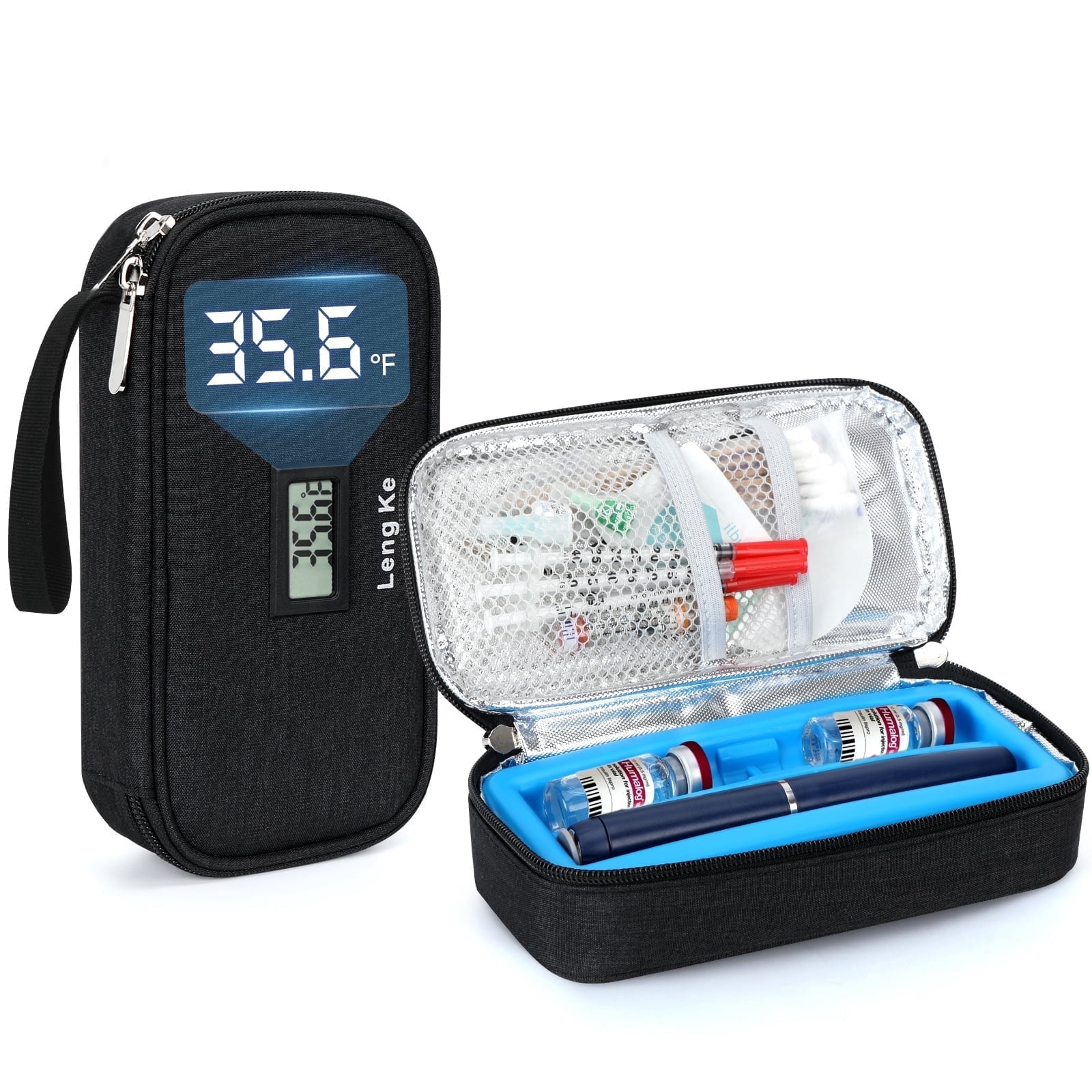 SUNMON Insulin Cooler Travel Case for Pen & Vials, Temperature Display Diabetic Medical Cooling Bag with Protective Ice Brick, Tsa Approved Refrigerated Diabetes Supplies Carrying Organizer(Black)