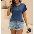 thumbnail image 2 of Womens Batwing Sleeve Tshirts Crew Neck Short Sleeve Buttons Tops Tee Basic Summer Blouse Loose Fit, 2 of 9