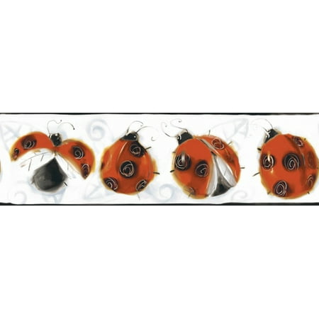 Jelly Bugs Border - York Wallcoverings BT2916BD Lady bug Wallpaper Border, Black Red