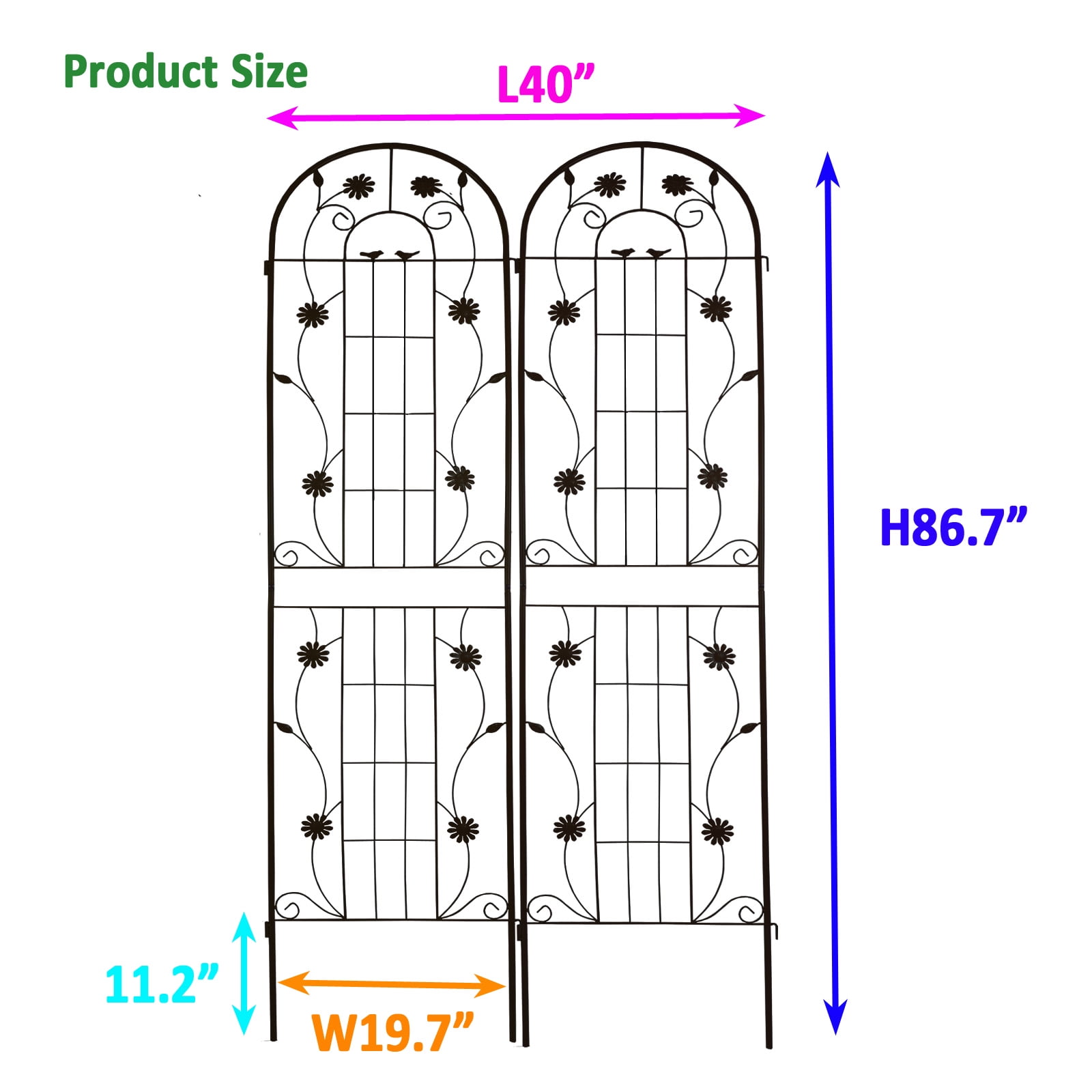 2 Pack Metal Garden Trellis 86.7" x 19.7" Rustproof Trellis for Climbing Plants Outdoor Flower Support Black