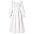 thumbnail image 1 of Wdgfv Robes d'Automne pour Femmes Élégantes Robe Longue à Manches Longues Col Carré Dos Noué Robes Décontractées Blanches 12-13 Ans, 1 of 7