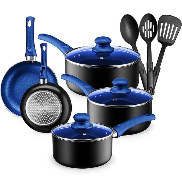 Chef's Star Pots And Pans Set Kitchen Cookware Sets Nonstick Aluminum Cooking Essentials 11 Pieces Purple