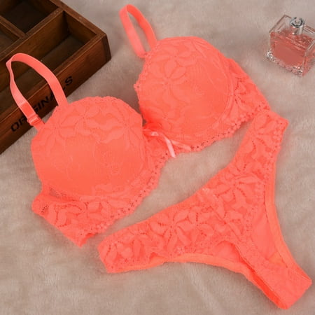 USSUMA Lingerie for Women  Women s Sexy Lace Bra Female Underwire Lingerie Bras Underwear Set on Orange 34