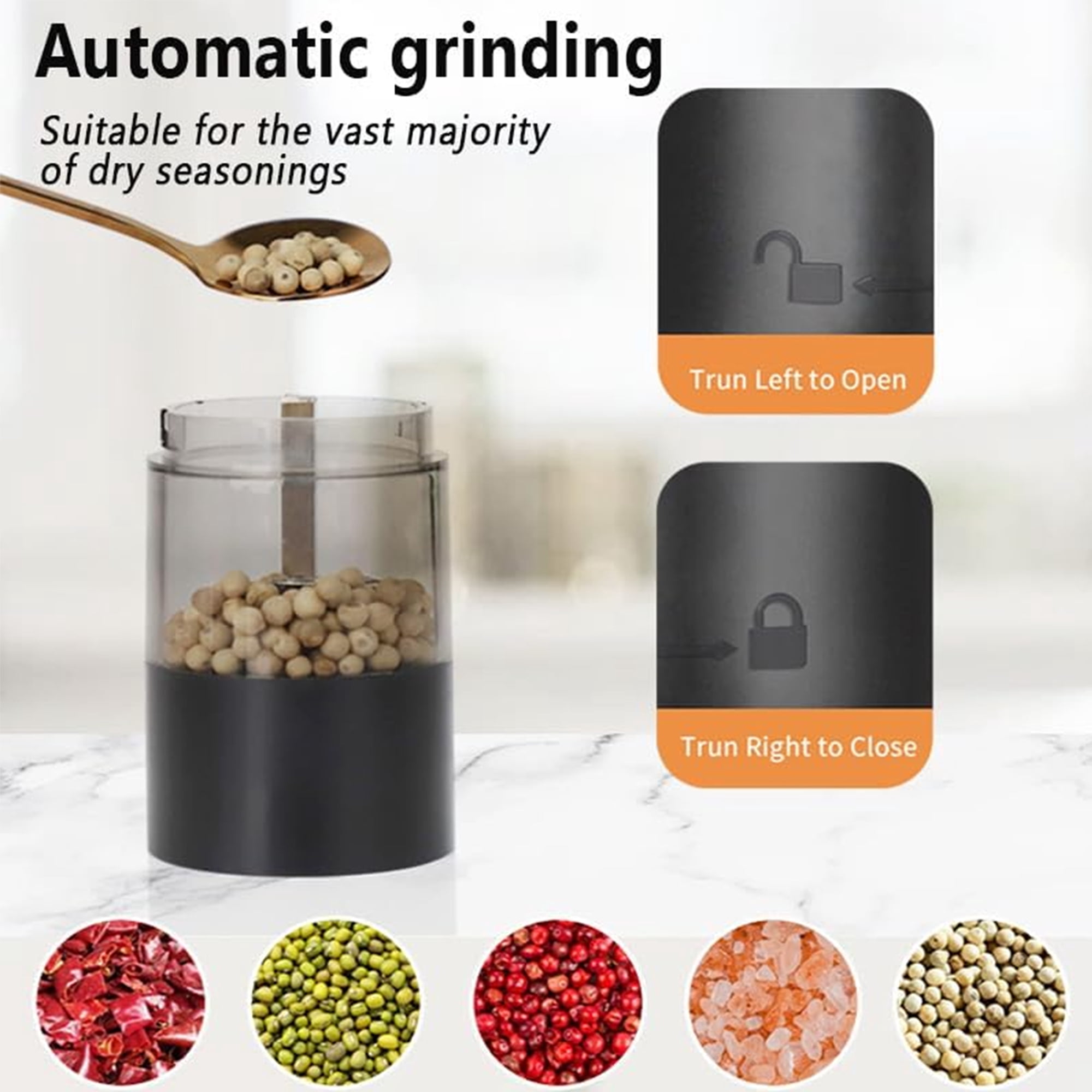Electric Salt and Pepper Grinder Set - Rechargeable Automatic Salt and Pepper Shakers, 40ml Hopper for Cooking, Home Gifts(2 Pack,Black/Black)