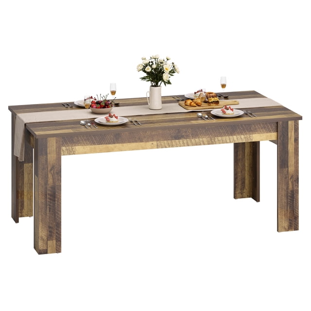 Rustic Brown Farmhouse Dining Table – 71" Heavy-Duty Rectangular Wooden Table for 6-8 – 1.18" Thick Finger-Jointed Top, Triangular Legs, Easy to Clean, for Dining Room or Kitchen – 1.8m