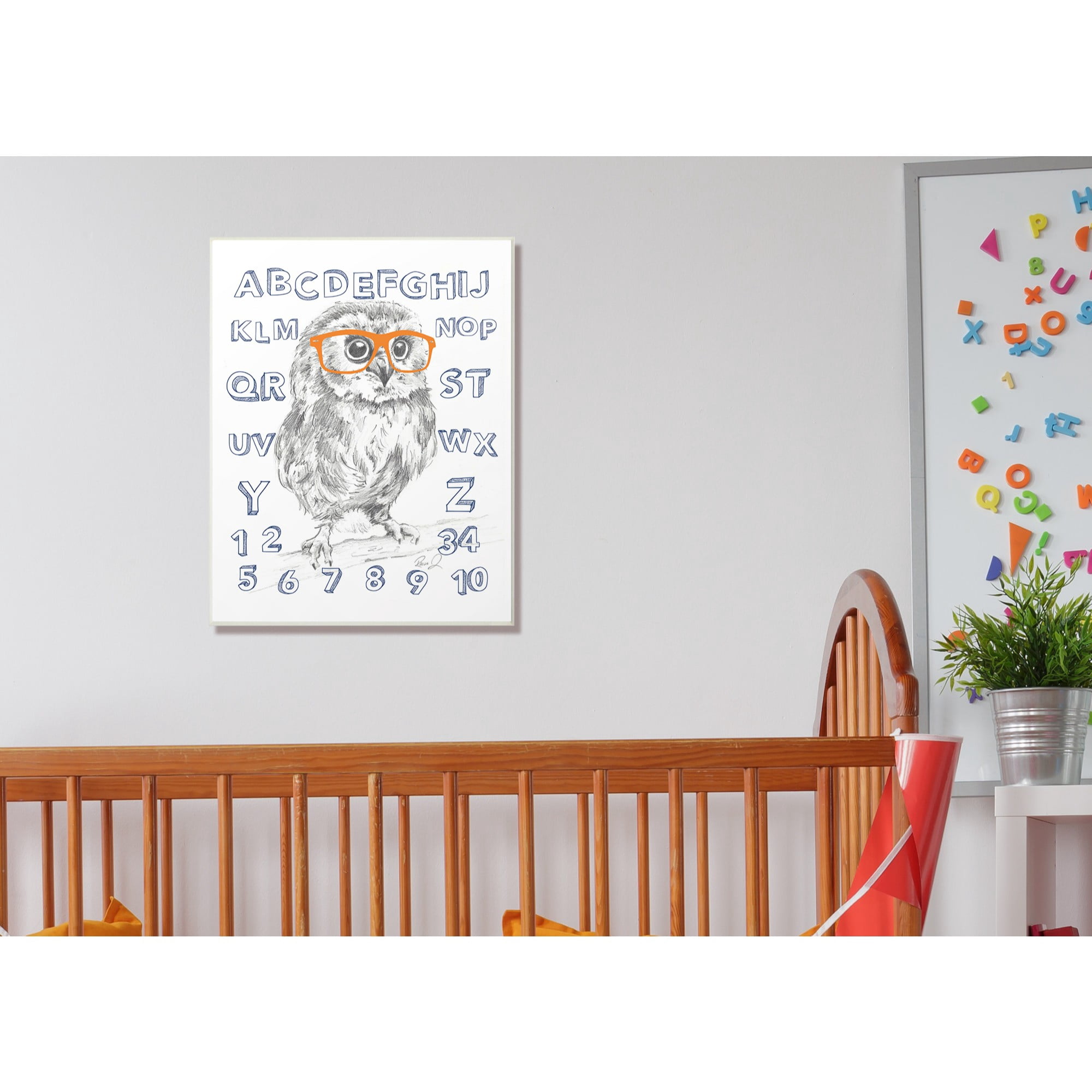 The Kids Room by Stupell Sketch Alphabet Studious Owl Drawing Oversized Wall Plaque Art, 12.5 x 0.5 x 18.5