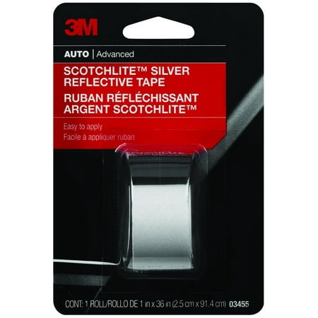 Scotchlite 03455 Reflective Safety Tape, 1 in W x 36 in L, White/Silver