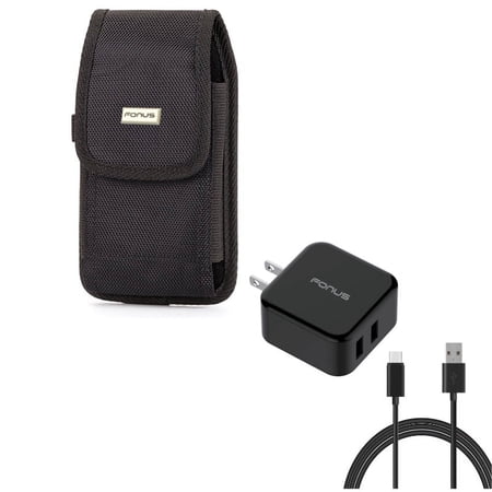 Rugged Durable Canvas Case w 30W 2-Port Adaptive Fast Home Quick Charger 6ft Type-C USB Cable M1V for Blackberry Motion - BLU Vivo XI Plus - Coolpad Legacy - Google Pixel XL 3a XL 3 XL 2 XL