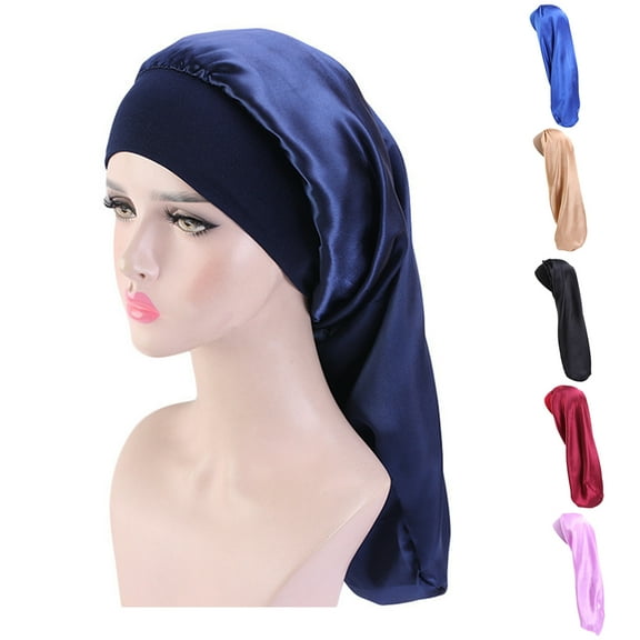 Dress Choice Women Long Satin Sleep Cap Large Soft Elastic Wide Band Silk Hat Night Sleeping hair Cap for Women Girls to Protect Hair